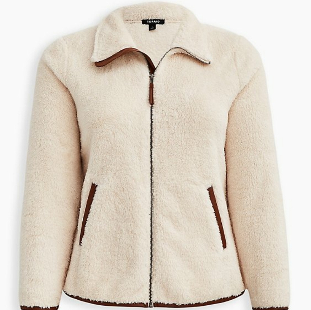 Torrid Ivory jacket faux shearling contrast trim